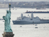 New Navy Assault Ship USS New York, Built with World Trade Center Steel, Passes Statue of Liberty Photographic Print