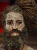 Hindu Holy Man Looks on from the Banks of River Ganges During the Kumbh Mela Festival in Haridwar Photographic Print