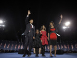 President-Elect Barack Obama and His Family Wave at the Election Night Rally in Chicago Photographic Print