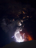 Lighting Seen Amid the Lava and Ash Erupting from the Vent of the Volcano in Central Iceland Photographic Print