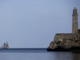 US-Flagged Vessel Amistad Nears the Port of Havana as it Passes the Morro Castle Photographic Print