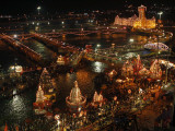 Hindu Devotees Gather to Bathe in River Ganges During the Kumbh Mela Festival in Haridwar, India Photographic Print