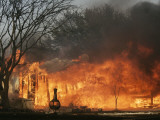 Mobile Home Sits Competely Engulfed in Flames in South Arlington, Texas Photographic Print