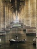 Fisherman Casts His Net in the River Ganges on the Outskirts of Allahabad, India Photographic Print