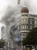 Smoke Blows Out from the Landmark Taj Mahal Hotel in Mumbai, India Photographic Print