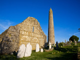Romaneque Carvings on St Declan's Cathedral, 12th Century Round Tower, Ardmore, Ireland Photographic Print