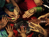 Christian Girls Paint their Hands with Henna Paste in Preperation for Easter Holiday in Pakistan Photographic Print