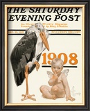 New Year's Baby, c.1908: Stork Delivery Framed Giclee Print by Joseph Christian Leyendecker