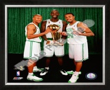 Kevin Garnett, Ray Allen, & Paul Pierce with the 2007-08 NBA Champion trophy Framed Photographic Print