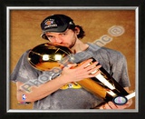 Pau Gasol Game Five of the 2009 NBA Finals With Championship Trophy Framed Photographic Print