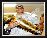 Andrew Bynum Game Five of the 2009 NBA Finals With Championship Trophy Framed Photographic Print