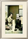 Japanese Geisha Writing Letter Framed Giclee Print