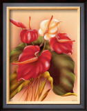 Red and White Anthuriums Framed Giclee Print by Frank Oda