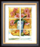 Pink Daisies at the Window Print by Sonia P.