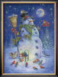 Snowman's Feathered Fun Print by Donna Race