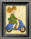 Girl on Blue Motorbike Prints by Alba Galan