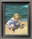 Boy With Horseshoe Crab Prints by Nancy Cole