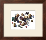 Wooden Spools and Old Buttons Print by Carolyn Watson