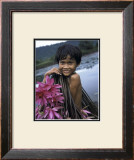 Cambodian Boy, Harvesting Water Lilies Posters by Russel Young