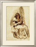 Sepia Grandma Sewing Prints by Nicholaes Maes