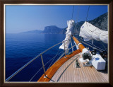 Deck of Yacht Sailing Past Cliffs of Gulf of Orosei, Sardinia, Italy Framed Photographic Print by Dallas Stribley