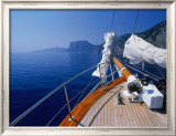 Deck of Yacht Sailing Past Cliffs of Gulf of Orosei, Sardinia, Italy Framed Photographic Print by Dallas Stribley