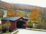 Covered Bridge in Autumn Landscape, Battenkill, Arlington Bridge, West Arlington, Vermont, USA Photographic Print by Scott T. Smith