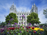 View of Lds Temple with Flowers in Foreground, Salt Lake City, Utah, USA Photographic Print by Scott T. Smith