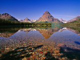 Mountains Reflect into Calm Two Medicine Lake, Glacier National Park, Montana, USA Photographic Print by Chuck Haney