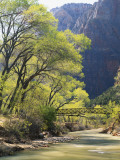 Bridge across River with Mountains in Background, Virgin River, Zion National Park, Utah, USA Photographic Print by Scott T. Smith
