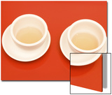 Close-Up of Two Tea Cups on Red Table for Chinese Tea Ceremony Posters by B.E.S. 