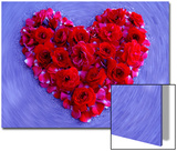 Roses Form Heart Shape on Blue Background Prints by Emiko Aumann