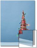 Christmas Tree with Lights and Blue Background Poster by Laura Johansen