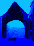 Abstract Image of a Bench and Brick Arched Structure in Blue Prints by L.B. 