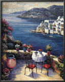 Mediterranean Vistas w Black Chairs Print by John Zaccheo