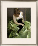 Woman in Green Dress with Black Cat Prints by John White Alexander