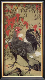 Japanese Rooster with Two Birds Framed Giclee Print by Jyakuchu Ito