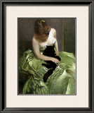 Woman in Green Dress with Black Cat Framed Giclee Print by John White Alexander