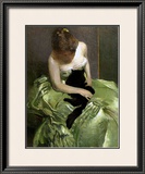 Woman in Green Dress with Black Cat Prints by John White Alexander