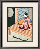 Japanese Geisha in Snow Framed Giclee Print