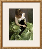 Woman in Green Dress with Black Cat Impressão giclée emoldurada por John White Alexander