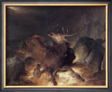 Deer and Deerhounds in a Mountain Torrent Framed Giclee Print by Edwin Landseer