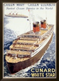 Cunard Line, Queen Elizabeth, Queen Mary Framed Giclee Print by Walter Thomas