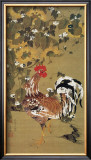 Japanese Rooster under the Grape Tree Framed Giclee Print by Jyakuchu Ito