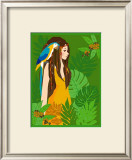 Girl in Tropical Paradise with Blue Bird Poster by Noriko Sakura