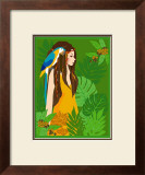 Girl in Tropical Paradise with Blue Bird Prints by Noriko Sakura