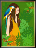 Girl in Tropical Paradise with Blue Bird Prints by Noriko Sakura