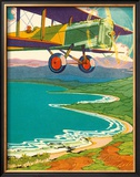 Biplane Over the Coastline Framed Giclee Print by Lucille Webster Holling
