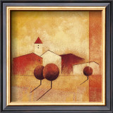 Houses and Trees in Orange and Red I Print by Claudio Furlan