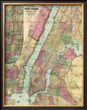 Map of New York and Adjacent Cities, c.1874 Framed Giclee Print by Gaylord Watson